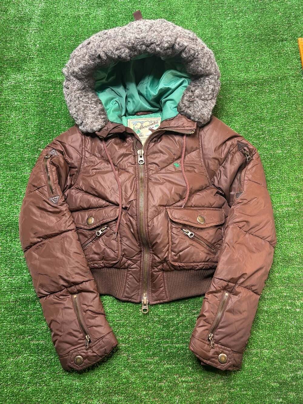 Abercrombie & Fitch Vintage Ski Brown Puffer Jacket with Fur Hood Size S